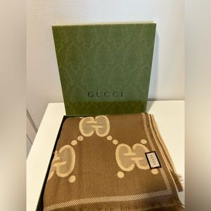 Gucci GG - wool jacquard scarf - beige + brown 🤎
